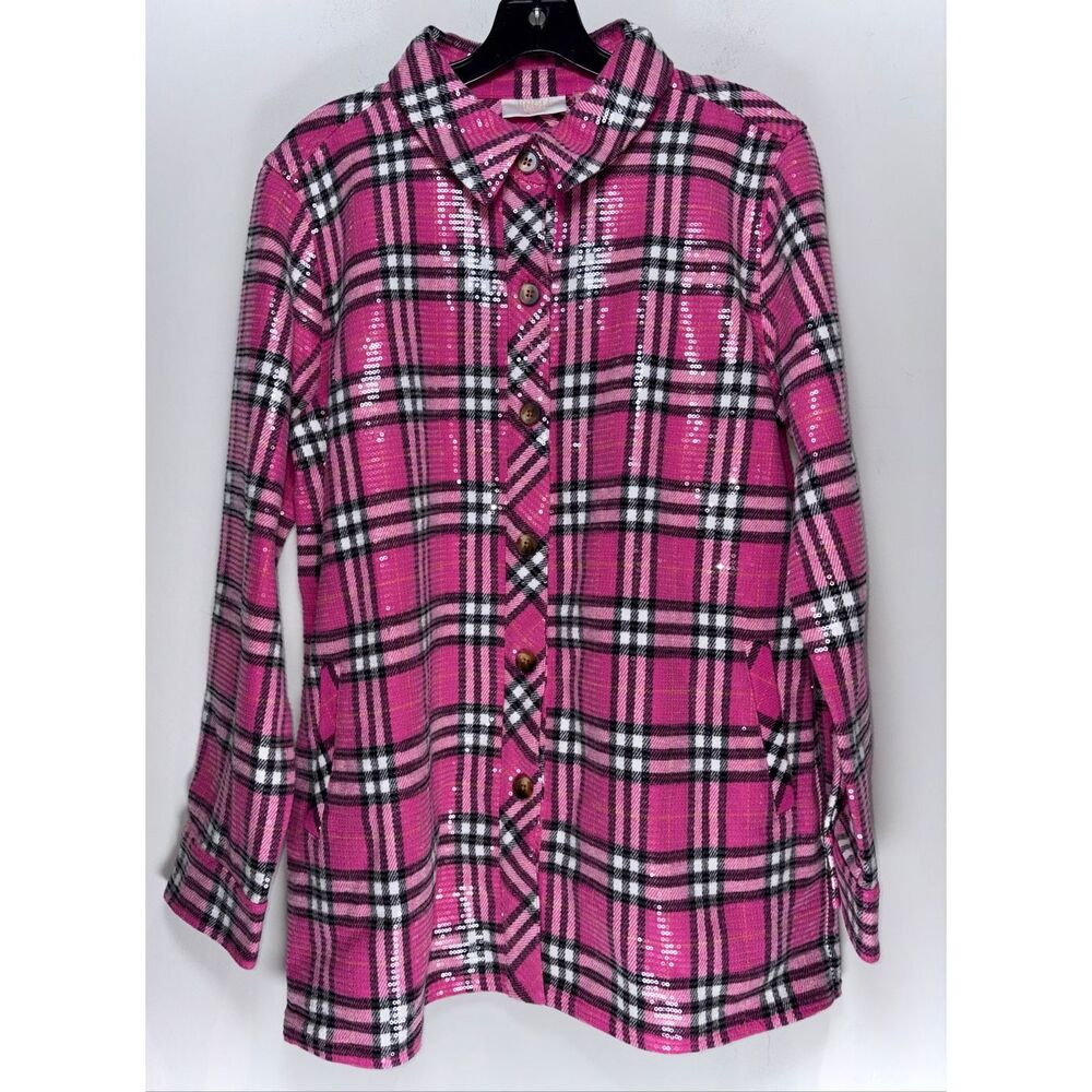 Pink sequins flannel shirt size small